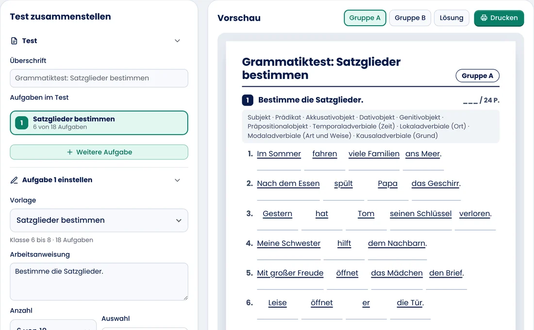 Bildschirmfoto: Grammatiktest