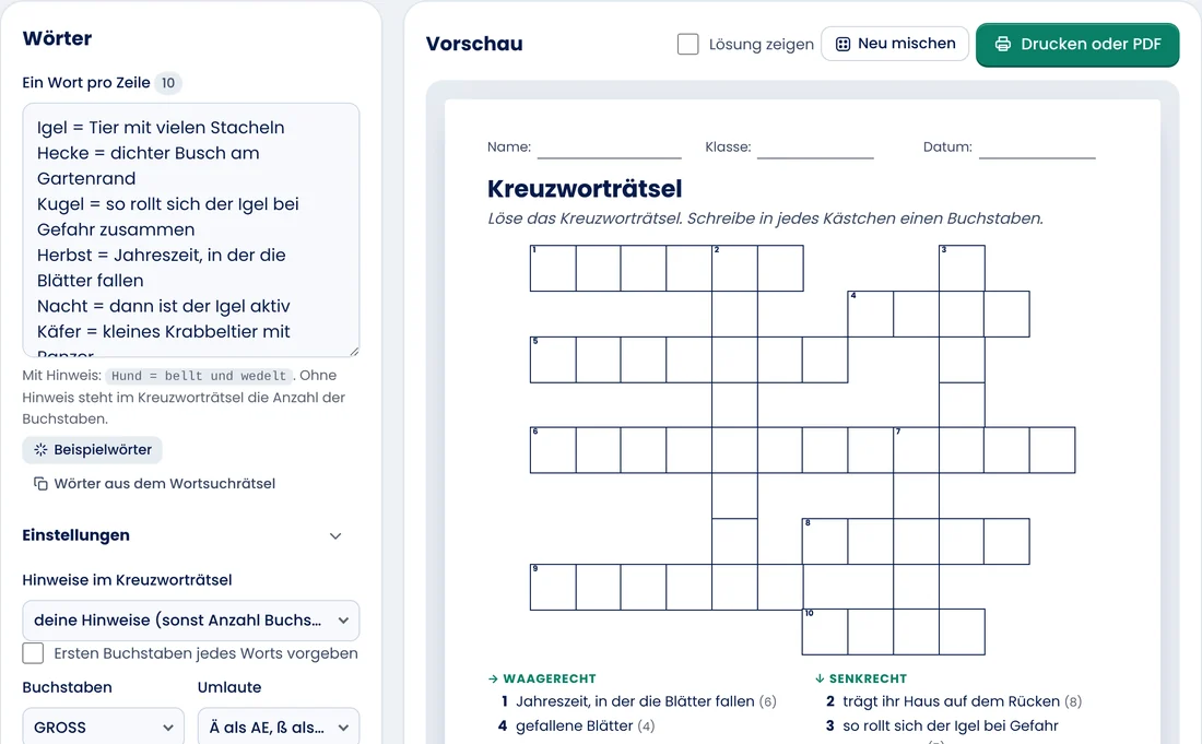 Bildschirmfoto: Lückentext