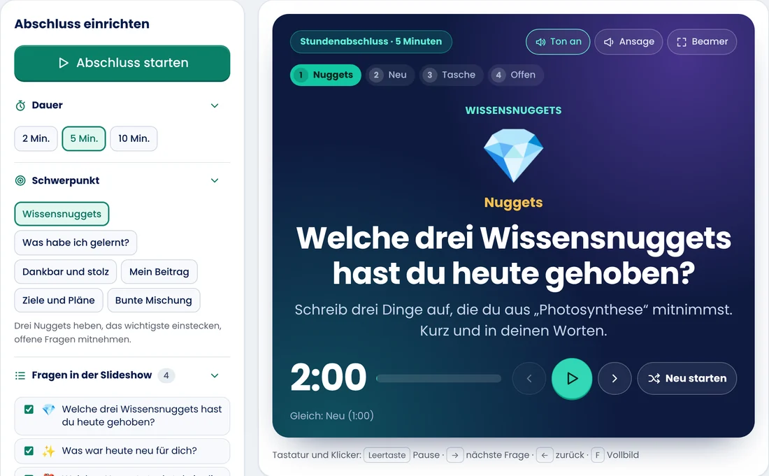 Bildschirmfoto: Stundenabschluss