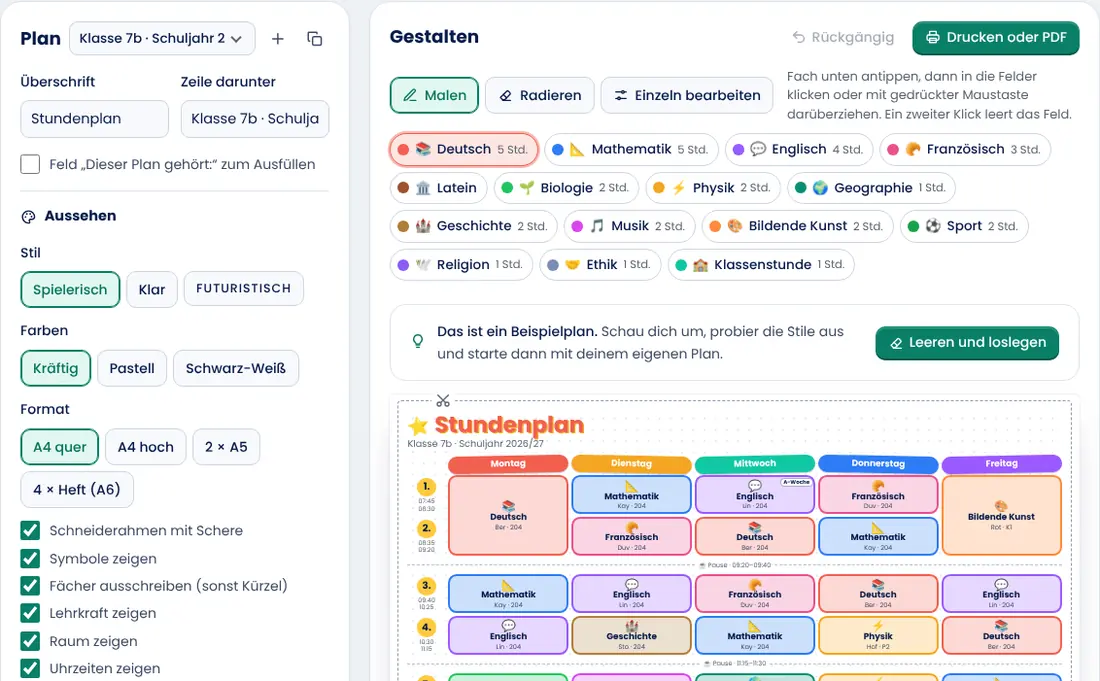 Bildschirmfoto: Stundenplan